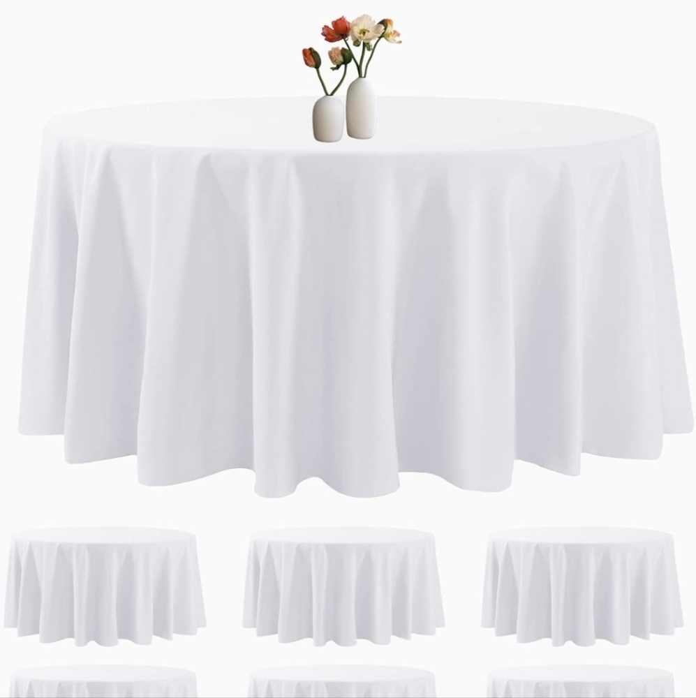White Round Polyester Tablecloths 120in